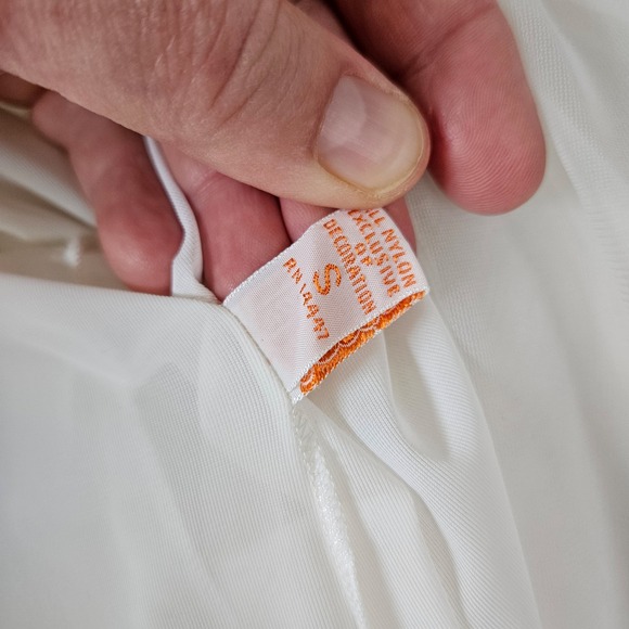 Vintage Gotham Gold Stripe White Nylon Sheer Lace Peignoir S Puff Sleeve Bridal - Picture 7 of 7